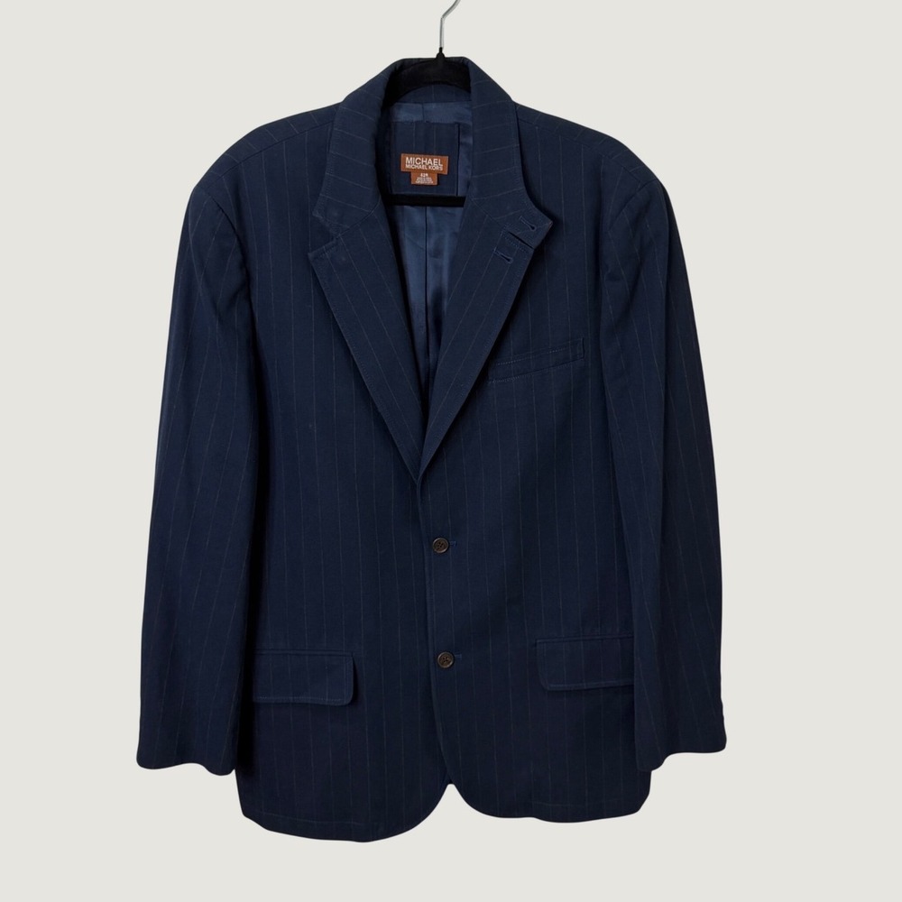 Michael Kors Pinstripe Blazer 42R Navy Blue Cotton Sport Coat Preppy Academia